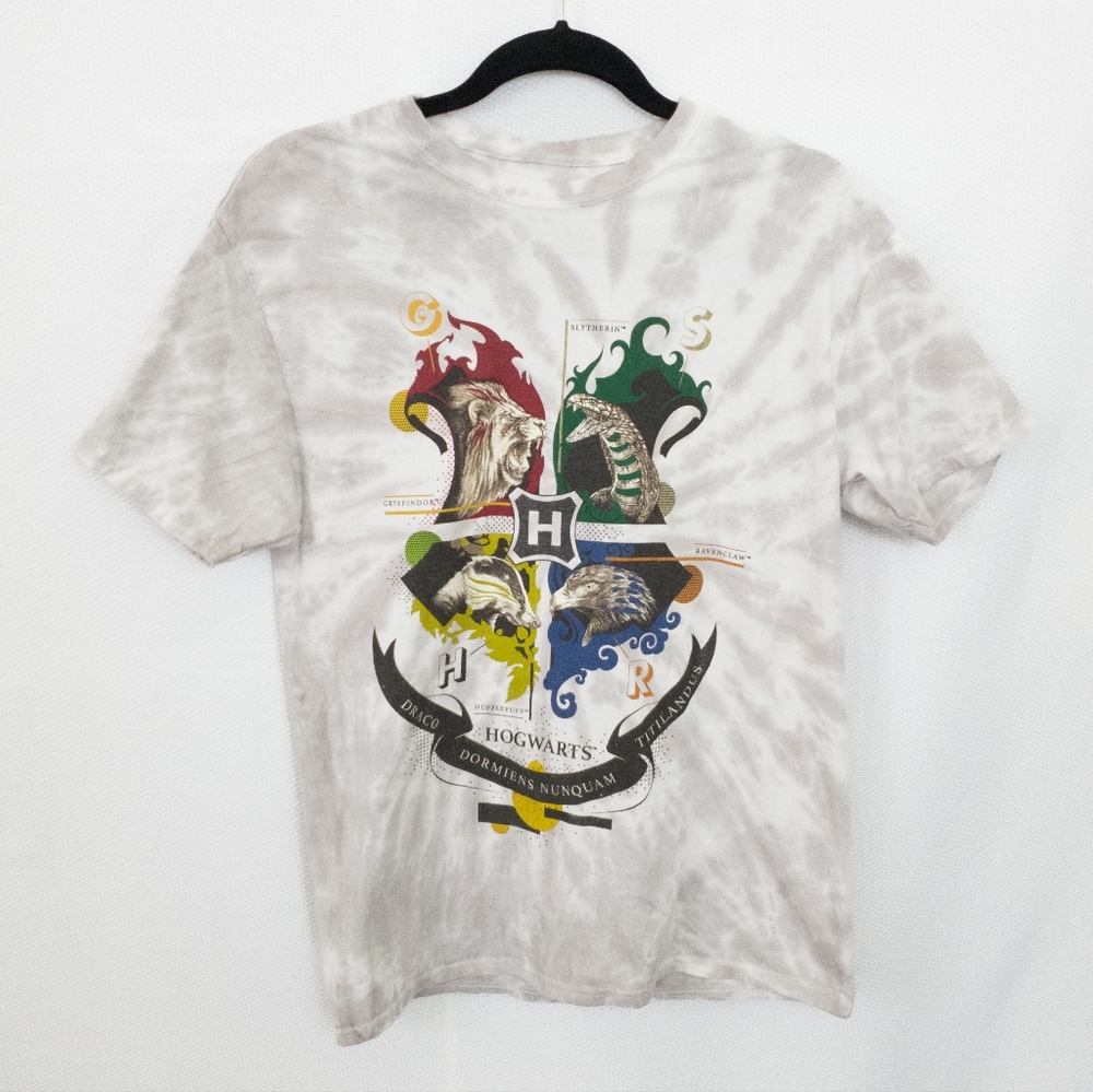 Wizarding World Harry Potter Hogwarts House Crest Gray Tie Dye T-Shirt Size S